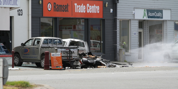 The scene of the gas bottle explosion in Invercargill. Photo / Bryce Marshall