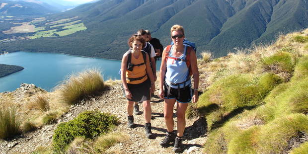 The zig-zag climb to Robert Ridge above Lake Rotoiti offers panoramic views in Nelson Lakes National Park. Photo / Geoff Cumming