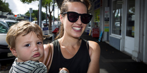 Hayley Chamberlain and son Louis drink blue-top milk. Photo / Michael Craig