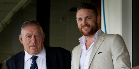 Sir Colin Meads and Brendon McCullum at the NZ Bloodstock Karaka Million. Photo / Sarah Ivey