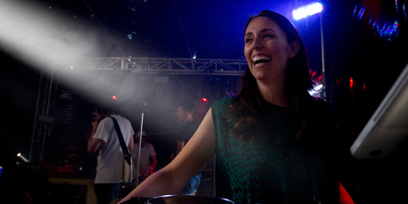DJ and member of Parliament Jacinda Ardern on stage in the Red Bull Thunderdome. Photo / Sarah Ivey