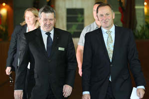 Prime Minister John Key arrives to talk with media after the National Party won the 2011 general election. Photo / Greg Bowker