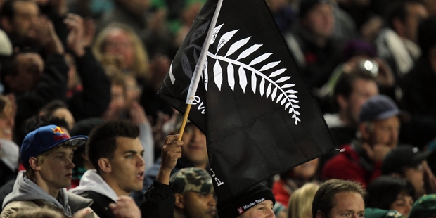 The silver fern on a black background was our dominant emblem during the 2011 Rugby World Cup but its value beyond sport is debatable. Photo/ APN