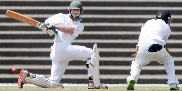 Bay of Plenty skipper Peter Drysdale hits out against Hamilton Smallbone Park last week. The team take on Waikato Valley in Cambridge on Sunday.