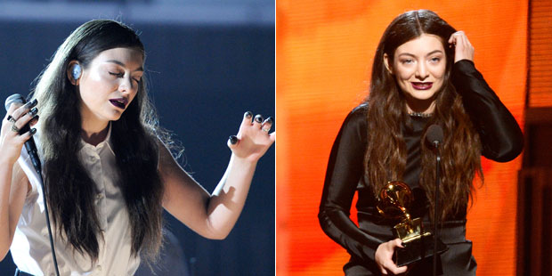 Lorde's dark finger fashion had vanished by the time she accepted her first award, but had already taken off on social media. Photo / Getty Images