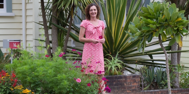 Pippa Coom says bees and butterflies love her planted berm. Photo / Richard Robinson