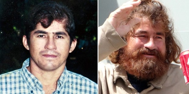 Photo montage showing a reproduction of an undated file picture of Salvadorean castaway Jose Salvador Alvarenga before (L) setting sail and after (R) he was rescued.