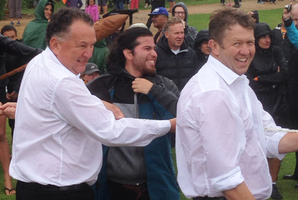 Labour Leader David Cunliffe and Maori Affairs spokesman Shane Jones help out.