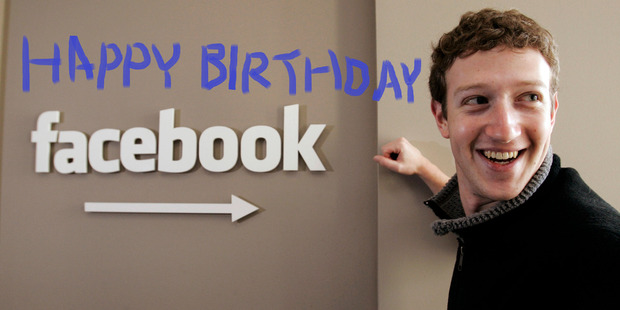 Artist's impression of Mark Zuckerberg celebrating Facebook's 10th birthday. Photo / AP and Microsoft Paint