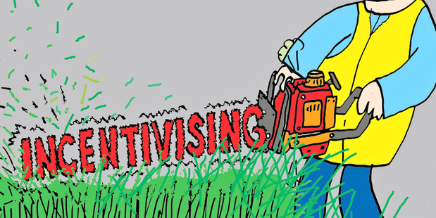 An AT spokesman said if AT mows berms too well, it won't 'incentivise' adjacent residents to mow the berms themselves. Cartoon / Peter Bromhead