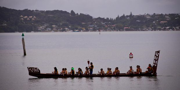 Waka crews out on the water during Waitangi celebrations held at Waitangi. Photo / Dean Purcell.