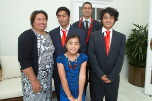 Palasi Seualuga (left), Moroni, Selasimo,Vincent, and Berlantina. Photo / Marty Melville