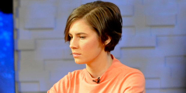 Amanda Knox sits on the set of ABC's 'Good Morning America' in New York. Photo / AP