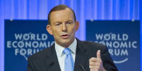 Australian Prime Minister Tony Abbott gestures as he speaks during a session of the World Economic Forum. Photo / AP