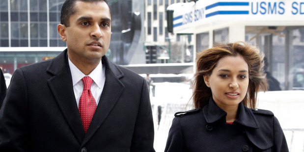 Mathew Martoma, accompanied by his wife Rosemary, arrives at federal court, in New York. Photo / AP