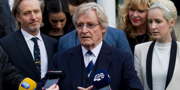 British actor William Roache talks to the press after being found not guilty in his trial for sexual offences. Photo / AP