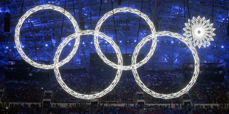 One of the the Olympic Rings fails to open. Photo / AP