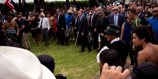 John Key is formally welcomed on to Te Tii Marae during Waitangi celebrations this week. Photo / Dean Purcell