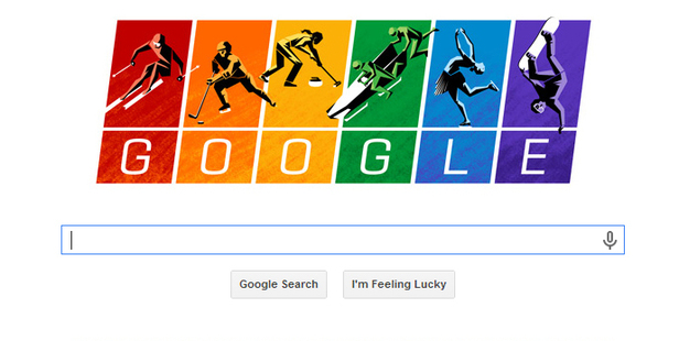 The Google Doodle depicting athletes against a rainbow-colored backdrop