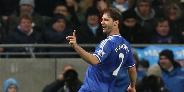 Chelsea's Branislav Ivanovic celebrates after scoring against Manchester City. Photo / AP
