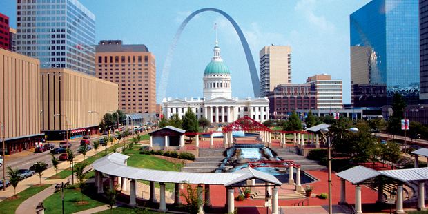 St Louis' iconic Arch, built as a monument to westward expansion, stands 192 metres tall along the banks of the Mississippi River. Photo / Thinkstock