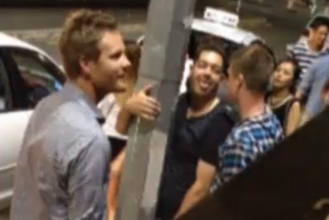 A screengrab shows Jesse Ryder, centre, during a night out at Britomart last month. Photo / 3News