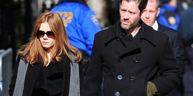 Amy Adams and Darren Le Gallo attend the funeral service for actor Philip Seymour Hoffman. Photo / AP