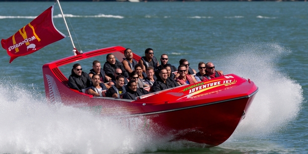 Gold Coast Titans got a taste of extreme jet boating. Photo / Greg Bowker