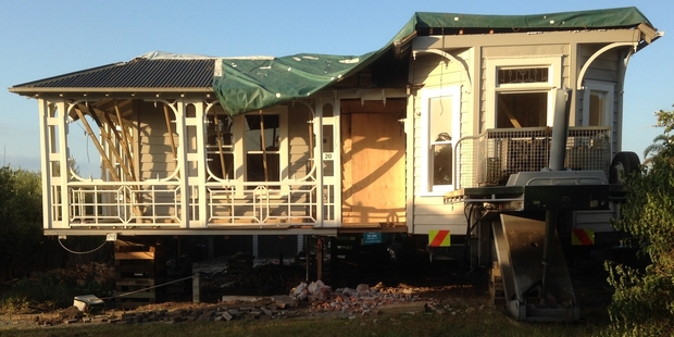 The house at 20 Herbert Rd, which belonged to the grandmother of Sir Edmund Hillary, in the process of being removed.