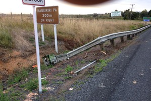 As the lanes merged into one the truck crashed into a concrete barrier. Photo / NZ Police