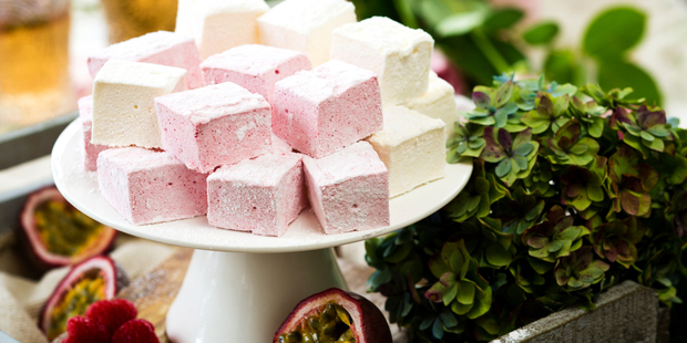 Raspberry and passionfruit marshmellows. Photo / Babiche Martens.