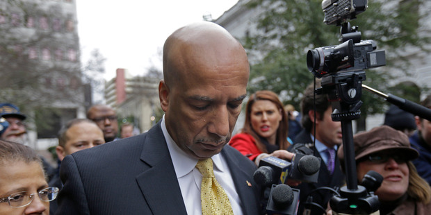 Former New Orleans Mayor Ray Nagin leaves federal court with his wife Seletha, left, after his conviction in New Orleans. Photo / AP