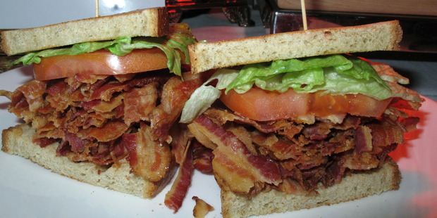 A bacon-lettuce-and-tomato sandwich made with an entire pound of bacon.
Photo / AP