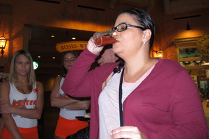 Nadina Fornia tastes a bloody Mary mixed with bacon-flavored beer.
Photo / AP