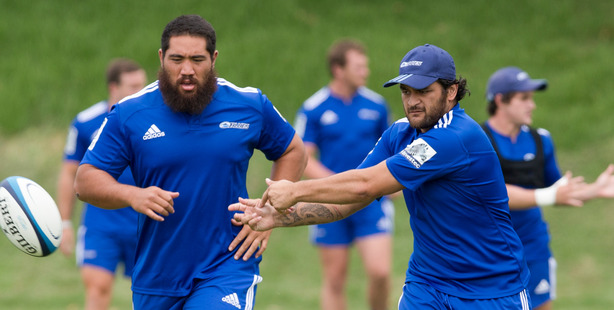 The Blues Charlie Faumuina and Piri Weepu during team training last month. Photo / Greg Bowker