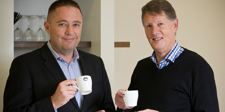 Stuart Deeks believes Esquires has a good chance of becoming New Zealand's answer to Starbucks. Stuart Deeks (left) and Keith Jackson from Cooks Food Group.