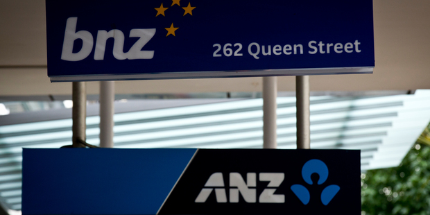 Bank signs along Queen Street in Auckland City. Photograph by Dean Purcell.