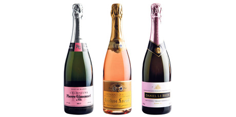 Champagne Pierre Gimonnet Brut 1er Cru Rose de Blancs NV; Gustav Lorentz Cremant d'Alsace Rose NV; Daniel le Brun Methode Traditionelle Rose NV.