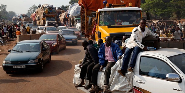At PK12, the last checkpoint at the exit of town, thousands of Muslim residents from Bangui and Mbaiki flee the Central African Republic capital Bangui. Photo / AP