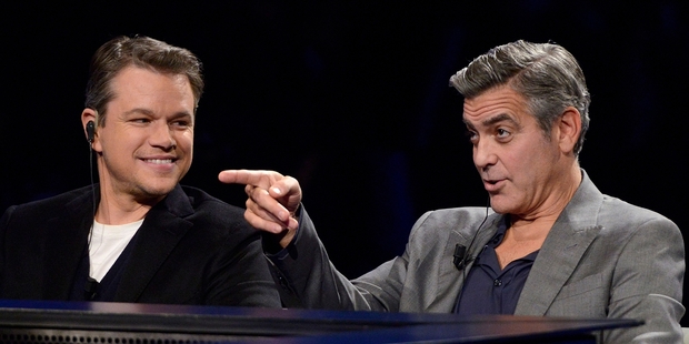Actors Matt Damon (left) with George Clooney who has been criticised for his stance on the Greek sculptures. Photo / AP