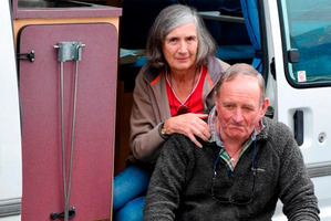 English couple Chris and Jenny Burrows with their camper van. Photo / Craig Baxter
