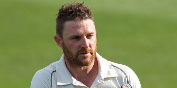 Stu McCullum watches as his son Brendon fustrates India on day four of the test in Wellington. Photo / Mark Mitchell