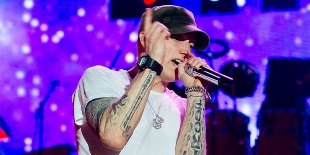 Eminem performs to 55,000 fans at Western Springs in Auckland.
