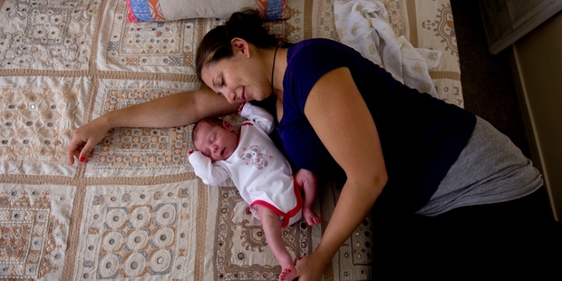 Celeste Diaz with her newborn son, Tane. Photo / Dean Purcell