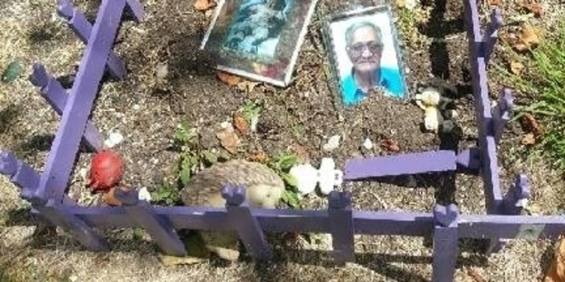 The grave of Stephanie Pinkerton's daughter and her father has been destroyed by vandals. Photo/Supplied