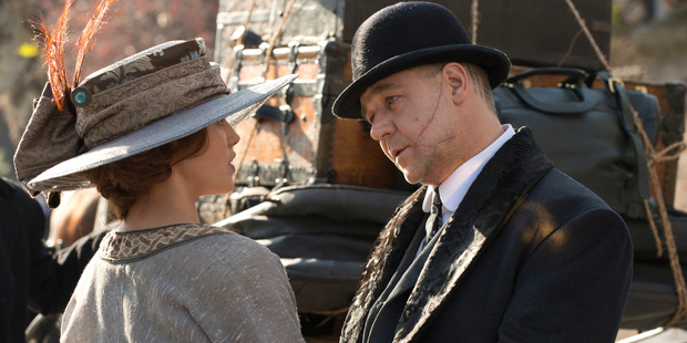 Jessica Brown-Findlay, left, and Russell Crowe in a scene from Winter's Tale.