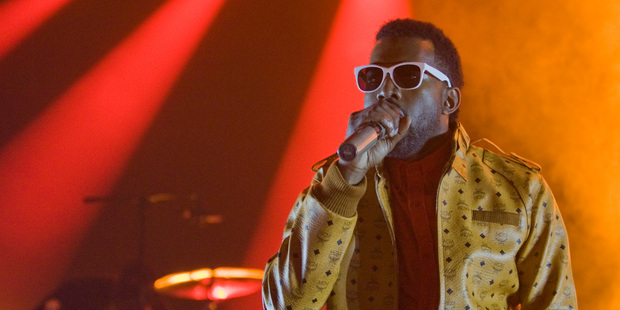 Hip-hop music artist Kanye West in concert at the Vector Arena in 2008.