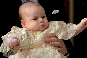 Britain's Prince George at three months old. Rumour has it the future King will join his parents on their NZ visit in April.
Photo / AP