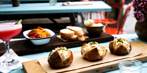 From the menu: Moroccan chickpeas, burrata, sloppy mushroom joe, prawn buns, lentil balls, prune and brandy truffles. Photo / Babiche Martens.