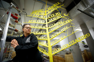 Artist Saffronn Te Ratana with part of her installation. Photo / Chris Loufte